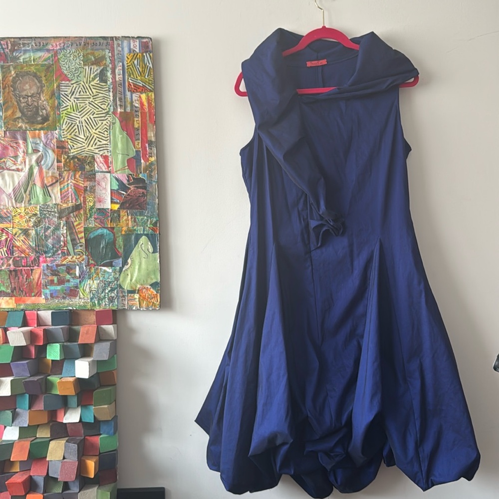 Saint Gil Paris Navy Blue Asymmetrical Bubble Hem Party Dress